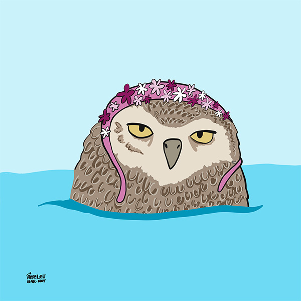 Grumpy animals in vintage swim caps - Owl